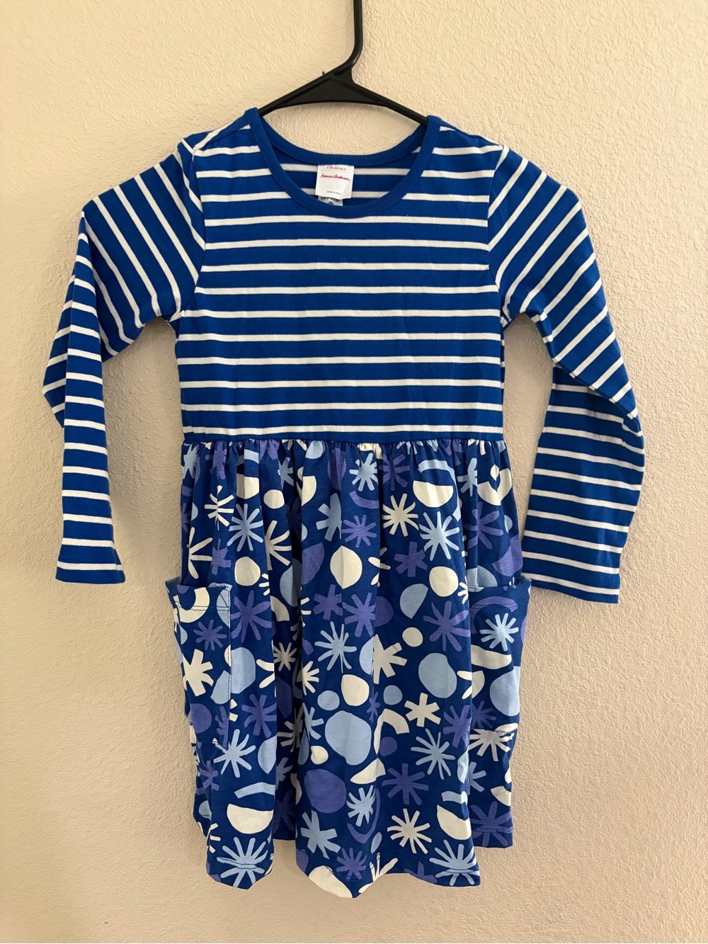 100% Cotton Hanna Andersson Blue & White Striped Top with Floral Print Dress
